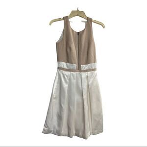 GIANNI BINI, Ivory‎ & Tan dress, Sz 0, Party, 1/2 exposed zipper in front